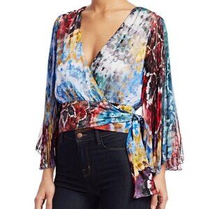 Alice + Olivia Bray Wrap Top in Tie Dye Kaleidoscope Size Large NWT